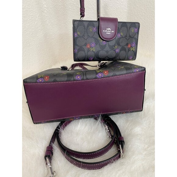 Coach Mollie Tote Bag 25 Canvas Country Floral Print & Matching Wallet Leather - Picture 6 of 16